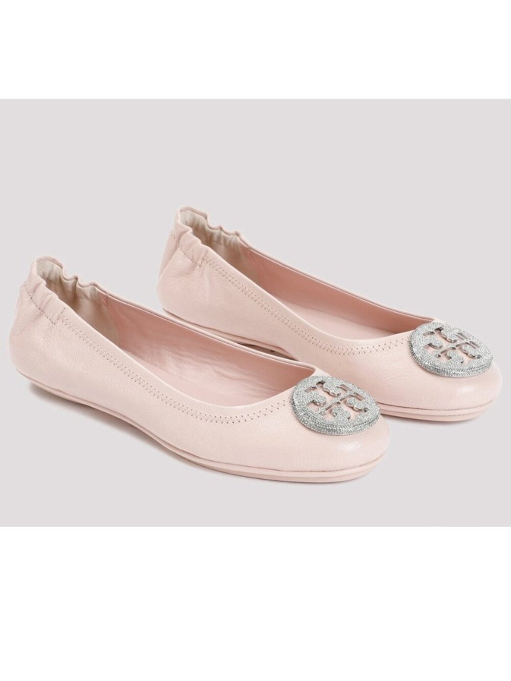 NIB Tory Burch Minnie Pave Leather Ballet Shell Pink US 7 7.5 8 8.5 AUTHENTIC